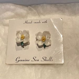 Hand-Made White Flower Clip On Earrings